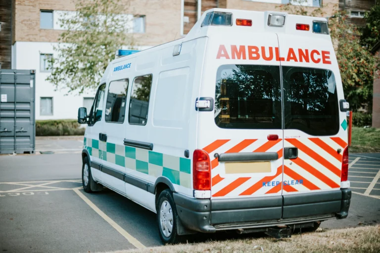 british-ambulance-parked-parking-lot